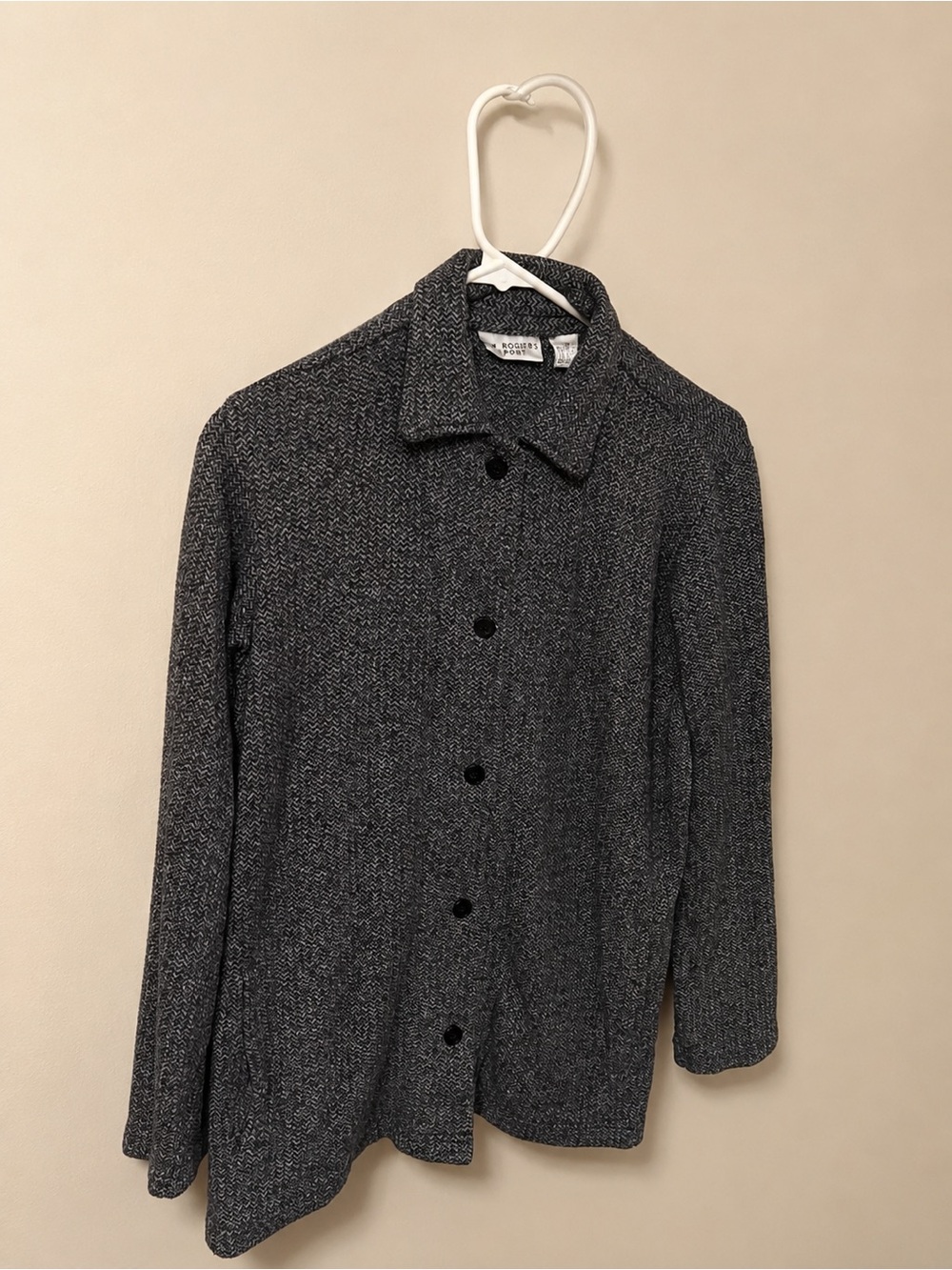 Kim Rogers Sport Gray Herringbone Soft Button Front Jacket | Size Small